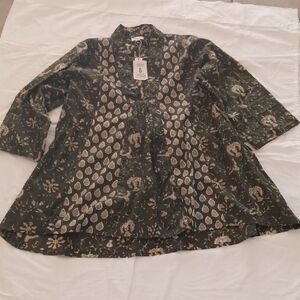 Cost Plus World Market Olive Floral Block Print Cotton Dress Or Swim Coverup